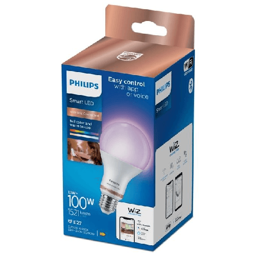 Philips-LED-Lampadina-Smart-Dimmerabile-Luce-Bianca-o-Colorata-Attacco-E27-100W-Goccia