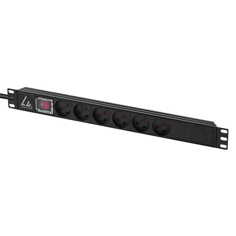 Lanview-LVR-3MDK-SW-DK6-non-classificato--19--rack-mount-power-strip---ON-OFF-Switch--1U-13A-with---6-x-danish-type-K-so