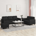 Set di Divani 3 pz con Cuscini Nero in Similpelle