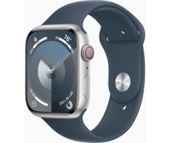 Apple-Watch-Series-9-GPS---Cellular-Cassa-45mm-in-Alluminio-Argento-con-Cinturino-Sport-Blu-Tempesta---S-M