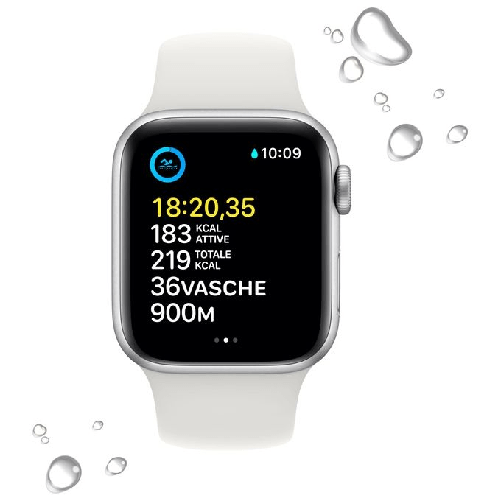 Apple-Watch-SE-GPS-40mm-Cassa-in-Alluminio-color-Argento-con-Cinturino-Sport-Band-Bianco---Regular