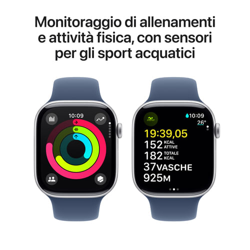 Apple-Watch-Series-10-Serie-10-GPS-46mm-Cassa-in-Alluminio-Color-Argento-con-Denim-Sport-Band---S-M