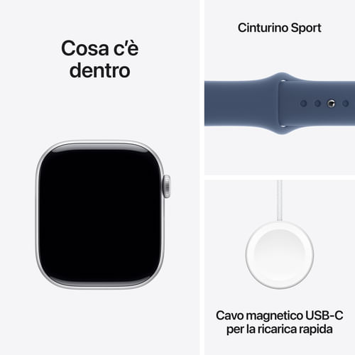 Apple-Watch-Series-10-Serie-10-GPS-46mm-Cassa-in-Alluminio-Color-Argento-con-Denim-Sport-Band---S-M