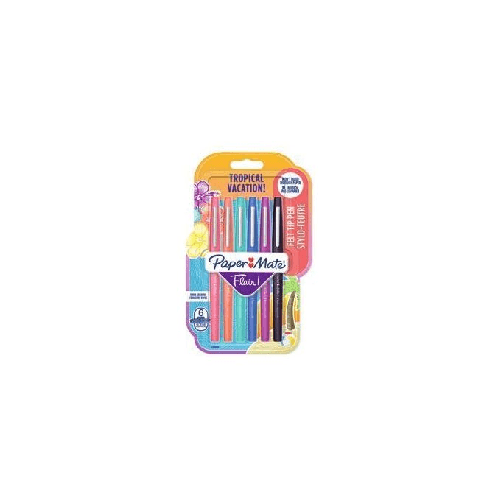 Paper-Mate-Papermate-Flair-Tropical-Penna-in-gel-con-cappuccio-Medio-Nero-Blu-Arancione-Rosa-Viola-6-pz