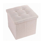 Cleafe-pouff Puff Pouf Contenitore Imbottito Portaoggetti Seduta Beige 38x38x35cm 79423 -