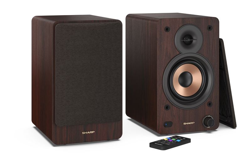 Sharp-BOOKSHELF-SPEAKERS-2-vie-Marrone-Con-cavo-e-senza-cavo-60-W