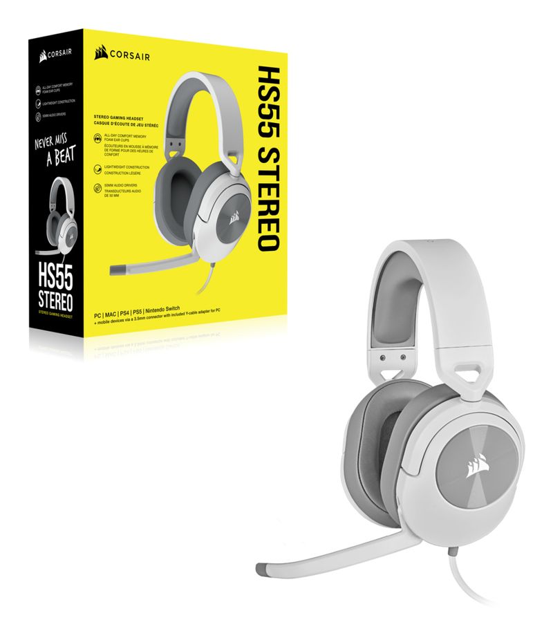 Corsair-HS55-STEREO-Auricolare-Cablato-A-Padiglione-Giocare-Bianco--CORSAIR-HS55-GAMING-HEADSET-WHITE-