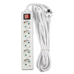 V-TAC Multipresa con Cavo 5m 5 Prese 10A 2P + Schuko e Interruttore Luminoso Spina Schuko Colore Bianco