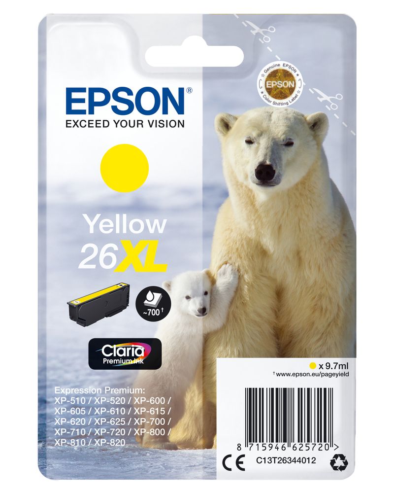 ORIGINALE-Epson-Cartuccia-d--39inchiostro-giallo-C13T26344012-26-XL-700-pagine-97ml-Cartuccie-d-inchiostro-XL