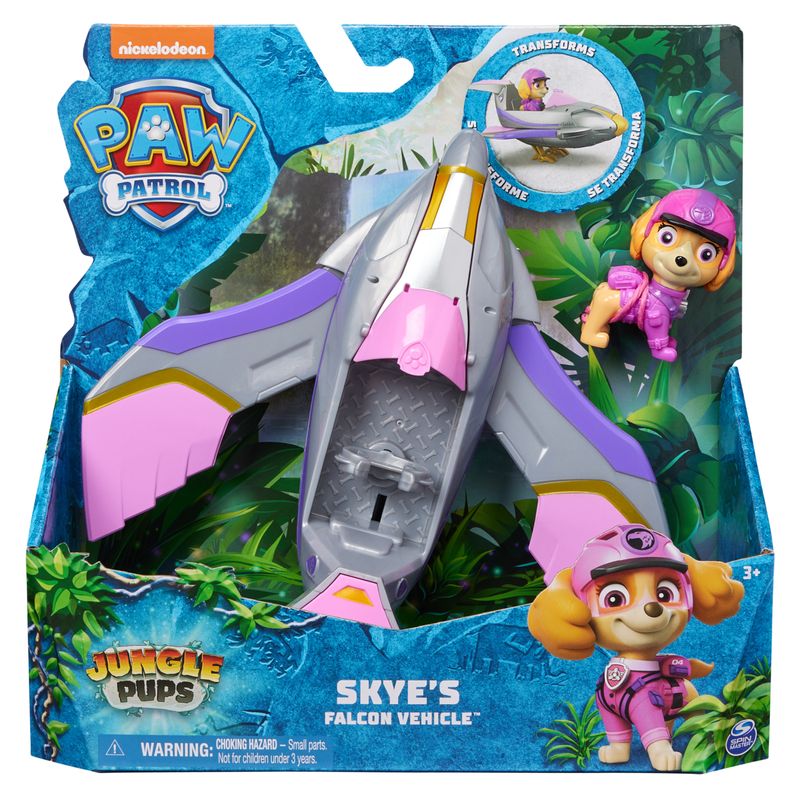 PAW-Patrol-Jungle-Pups-Falcon-Vehicle-di-Skye-jet-giocattolo-con-action-figure-da-collezione-giocattoli-per-bambini-e-bambine-dai-3-anni-in-su