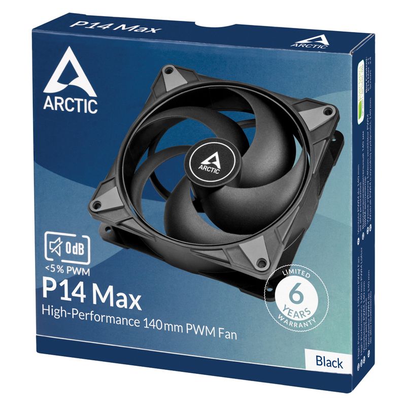 Arctic-P14-Max-High-Speed-14cm-PWM-Case-Fan-Fluid-Dynamic-Bearing-400-2800-RPM-0dB-Mode-Black