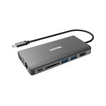 UNITEK D1019A - USB 3.2 Gen 1 (3.1 Gen 1) Type-C - 100 W - Grau - MicroSD (TransFlash) - SD - 3.5mm - HDMI - RJ-45 - USB