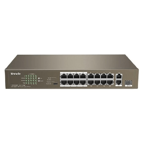 Tenda-TEF1118P-16-150W-switch-di-rete-Non-gestito-L2-Fast-Ethernet--10-100--Supporto-Power-over-Ethernet--PoE--1U-Nero