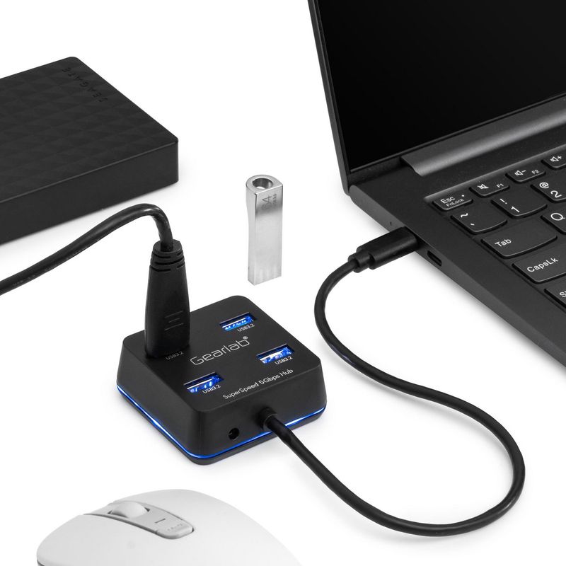 eSTUFF-GLB235402-hub-di-interfaccia-USB-3.2-Gen-1-3.1-Gen-1-Type-C-5000-Mbit-s-Nero--4-Port-USB-3.2-Hub-with-USB-C---cab