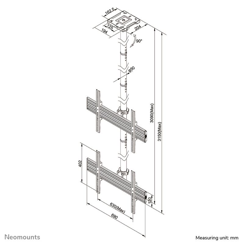 Neomounts-Supporto-da-soffitto-Videowall-Pro-per-schermi-LCD-LED-Plasma