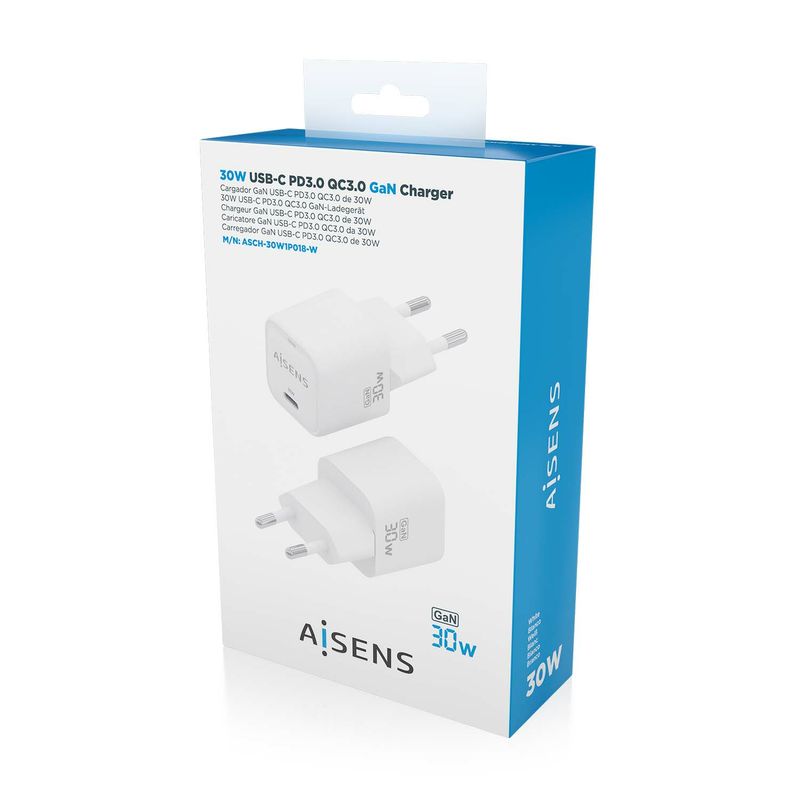 AISENS-ASCH-30W1P018-W-Caricabatterie-per-dispositivi-mobili-Universale-Bianco-AC-Ricarica-rapida-Interno