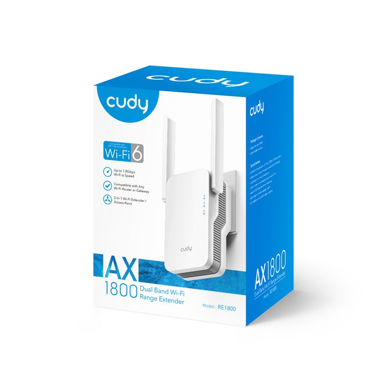 Cudy-RE1800-Range-Extender-AX1800-WiFi-6-Dual-Band---Fino-a-1201Mbps---Pulsante-WPS---2-Antenne-Esterne