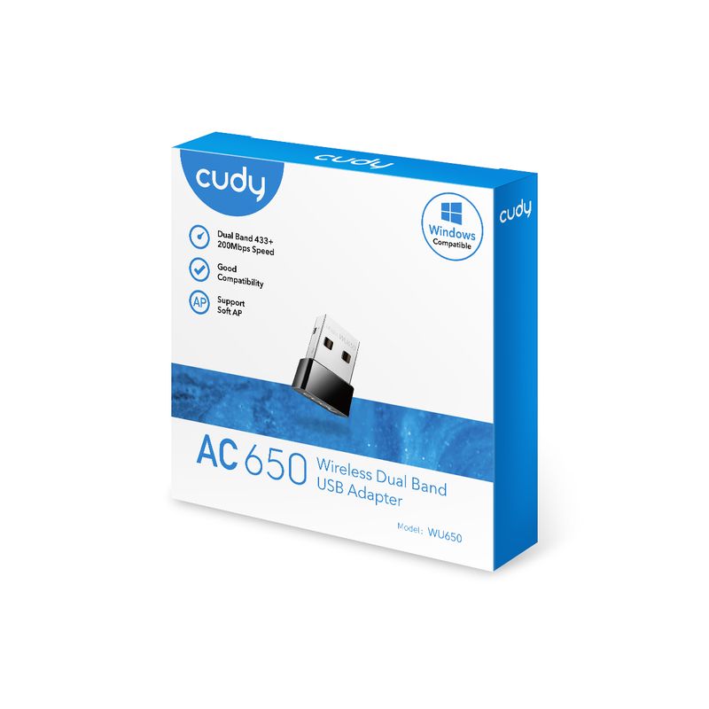 Adattatore-Wi-Fi-Mini-USB-2.0-Cudy-WU650-AC650-Dual-Band---Fino-a-433Mbps-a-5GHz