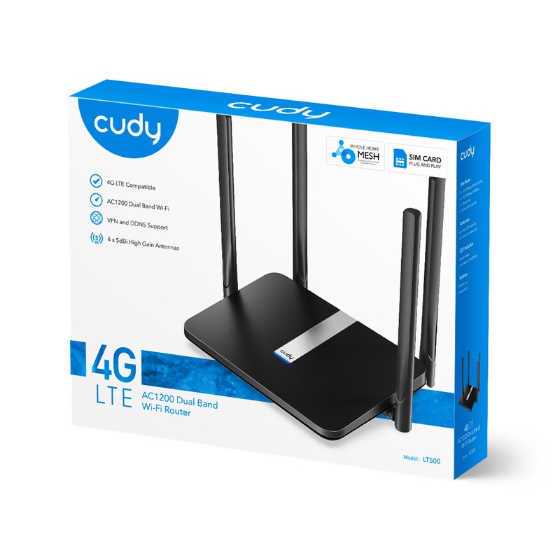 Router-WiFi-Dual-Band-Cudy-LT500-AC1200-4G-LTE---1-porta-Wan-10-100Mbps-e-3-porte-Lan-10-100Mbps---4-antenne-esterne