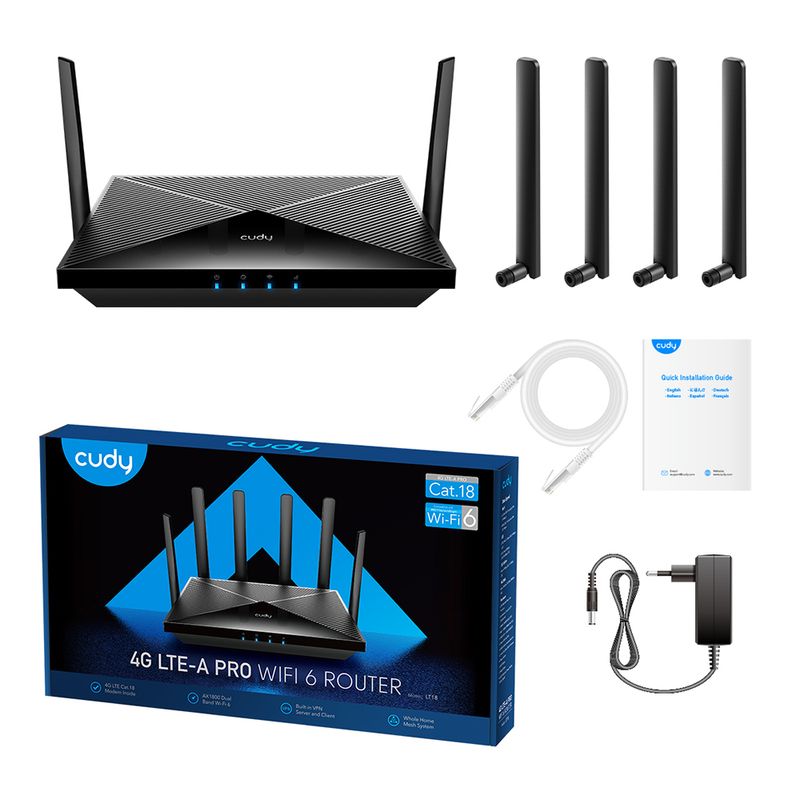 Cudy-LT18-Router-WiFi-6-AX1800-4G-LTE-Dual-Band---1x-Porta-Wan-10-100-1000Mbps-e-3-Porte-Lan-10-100-1000Mbps---6-Antenne