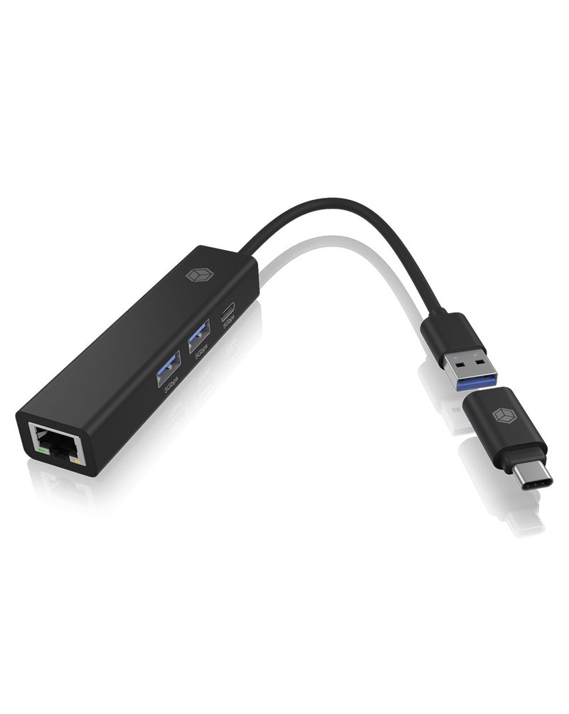 4-in-1-Adapter---USB-3.2-Gen-1-zu-Gigabit-LAN-und-3x-USB-3.2-Gen-1--2x-USB-Type-A-1x-USB-Type-C-1-x-RJ45-Gigabit-Etherne