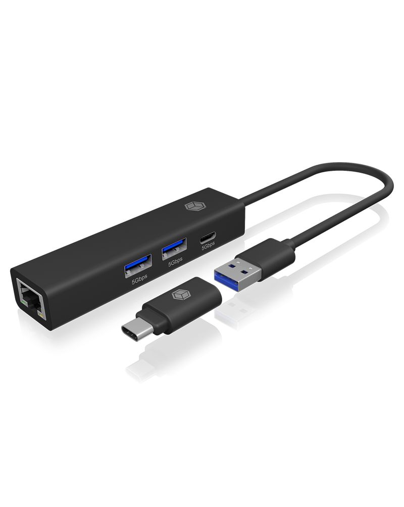 4-in-1-Adapter---USB-3.2-Gen-1-zu-Gigabit-LAN-und-3x-USB-3.2-Gen-1--2x-USB-Type-A-1x-USB-Type-C-1-x-RJ45-Gigabit-Etherne