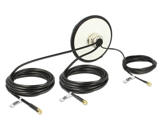 Delock-Antenna-GPS-GSM-multibanda-LTE-UMTS-3-connettori-SMA-omnidirezionali-per-montaggio-su-tetto-nero-all-aperto