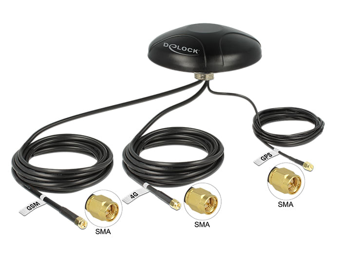 Delock-Antenna-GPS-GSM-multibanda-LTE-UMTS-3-connettori-SMA-omnidirezionali-per-montaggio-su-tetto-nero-all-aperto