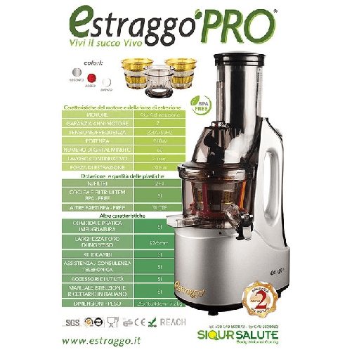 Siqur-Salute-Esrtaggo-Pro-Estrattore-di-succo-240-W-Trasparente-Bianco