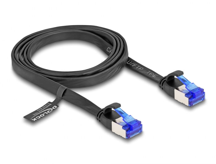 Delock-Cavo-patch-a-nastro-piatto-RJ45-da-spina-a-spina-Cat.6A-flessibile-da-1-m-nero