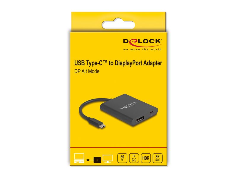 Delock-Adattatore-USB-Type-C-a-DisplayPort--DP-Alt-Mode--8K-con-HDR-e-Power-Delivery-60-W