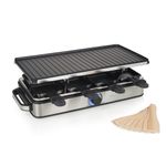 Princess 162645 Raclette 8 Grill Deluxe – Piastra grill su entrambi i lati reversibile - Base in acciaio inossidabile