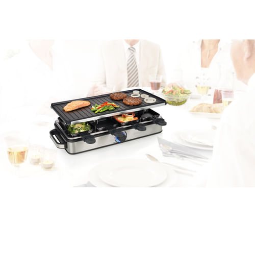 Princess-162645-Raclette-8-Grill-Deluxe-–-Piastra-grill-su-entrambi-i-lati-reversibile---Base-in-acciaio-inossidabile