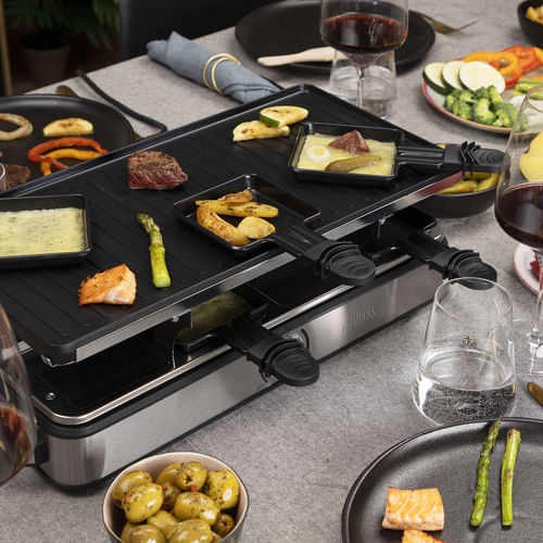 Princess-162645-Raclette-8-Grill-Deluxe-–-Piastra-grill-su-entrambi-i-lati-reversibile---Base-in-acciaio-inossidabile