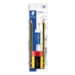 STAEDTLER 120 Confezione da 2 penne grafite 2hb esagonale  1 temperamatite con deposito  1 gomma in plastica mars strofi