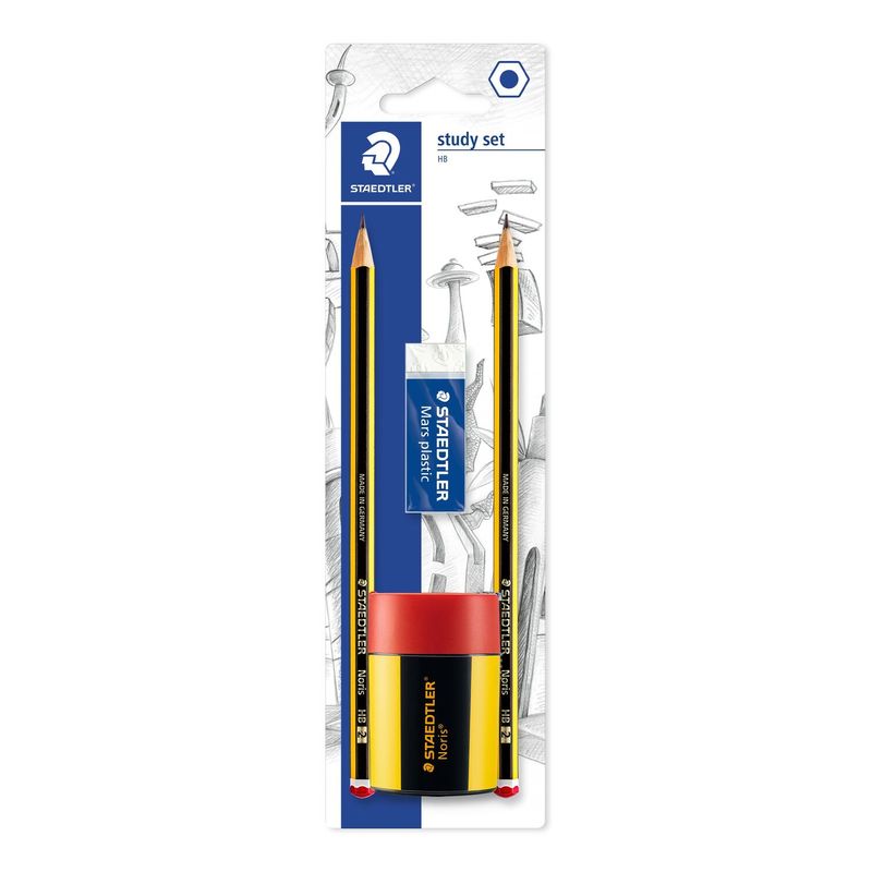 STAEDTLER-120-Confezione-da-2-penne-grafite-2hb-esagonale--1-temperamatite-con-deposito--1-gomma-in-plastica-mars-strofi