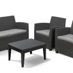 Keter MIA LOUNGE SET con cuscini Poltrone 66,5x67x75,5h Divano 135X72X76h Tavolo contenitore 80X60X42h Grafite