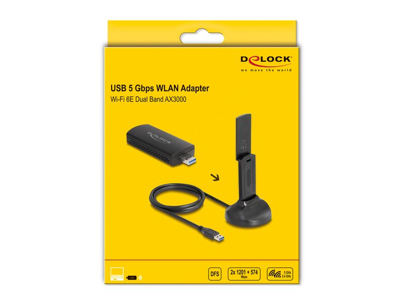 Delock-Adattatore-USB-WLAN-Wi-Fi-6E-dual-band-AX3000--2-x-1201--574-Mbps-