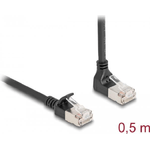 DeLOCK Cavo di rete RJ45 Cat.6A S/FTP Slim da 90° angolato verso il basso / diritto 0,5 m nero