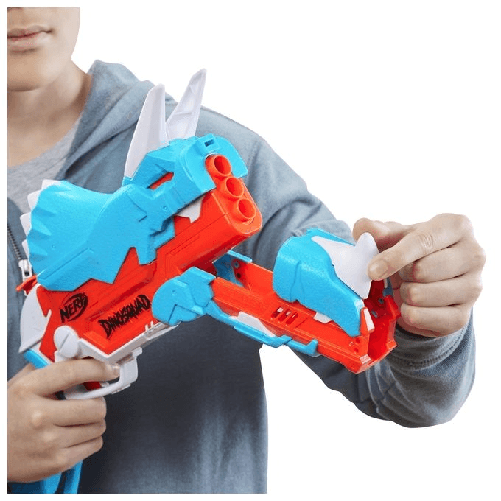 Hasbro-Nerf-DinoSquad---Tricera-blast--blaster-con-alloggiamento-per-caricamento-di-3-dardi