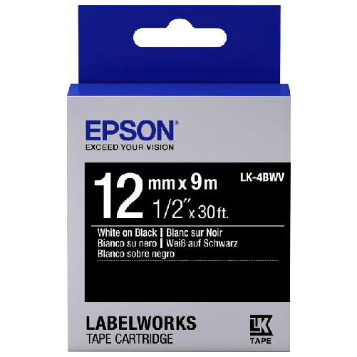 Epson Nastro fondo Lucido Nero per testo Bianco 12/9 LK-4BWV