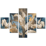 Lupia - Lupia - Quadro moderno 5 pezzi su tela pvc, Grande Vogue, LEAVES WHITE BLUE, 105x160 cm