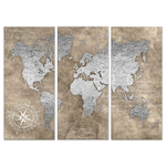 Lupia - Quadro Moderno 3 pezzi stampa su tela GRANDE QUADRO 122x180 cm WORLD BROWN SILVER