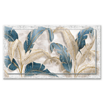 Lupia - Lupia - Quadro moderno su Tela con Cornice stampata, NEWEXT 75x135 cm LEAVES WHITE BLUE BEIGE