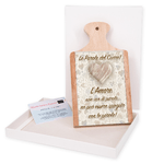 Lupia - Bomboniera con Scatola bianca TAGLIERE in legno con vetro stampato LE PAROLE DEL CUORE 12x21 cm