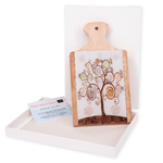 Lupia - Bomboniera con Scatola bianca TAGLIERE in legno con vetro stampato Albero della Vita TREE 12x21