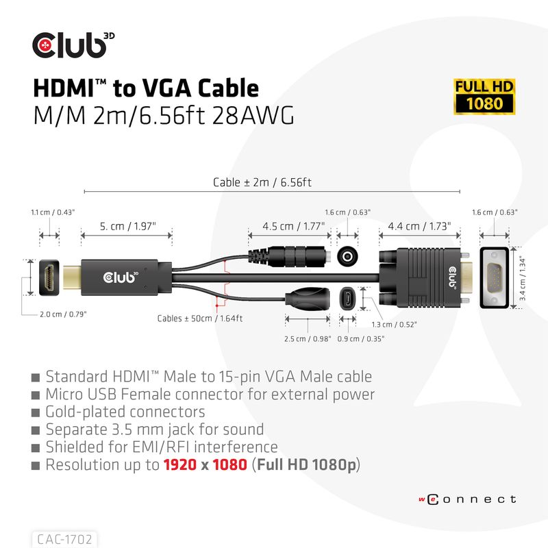 Standard-HDMI-Stecker-auf-15-Pin-VGA-Stecker-Kabel-Micro-USB-Buchse-fr-externe-Stromversorgung--Goldbeschichtete-Konnekt