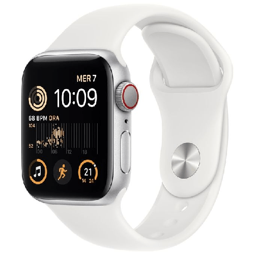 Apple-Watch-SE-GPS---Cellular-40mm-Cassa-in-Alluminio-color-Argento-con-Cinturino-Sport-Band-Bianco---Regular