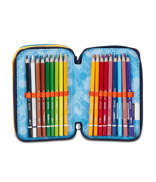 Seven-Astuccio-Scuola-3-Zip-Blu-Arancione-Retrocolor