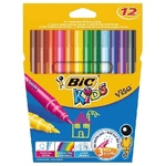 Bic Pennarelli BIC Kids punta fine confezione da 12 colori vivaci ideali per i bambini a scuola ultra lavabili con